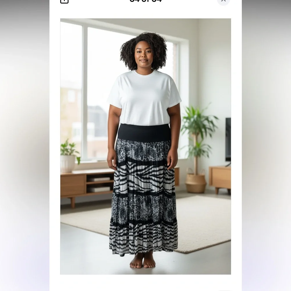 NWOT Chico's Size 1 Black and White Animal Print Maxi Skirt - Picture 1 of 6